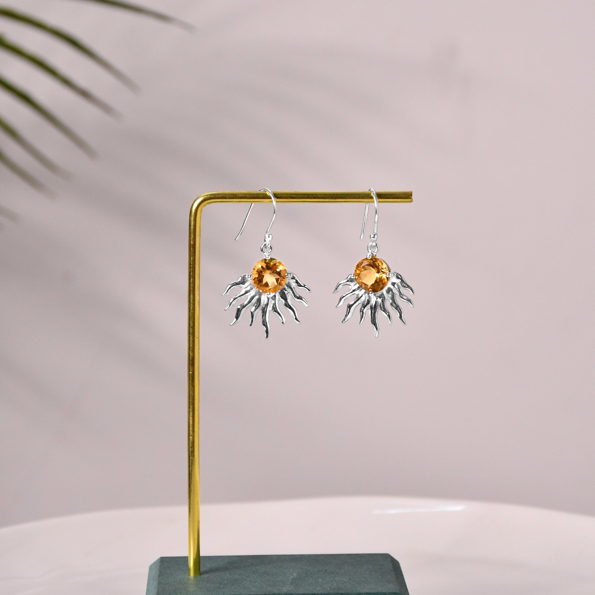 Citrine Sun Ray Earrings in 925 sterling silver