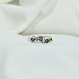 Asymmetrical Amethyst and Peridot Ring in 925 sterling silver