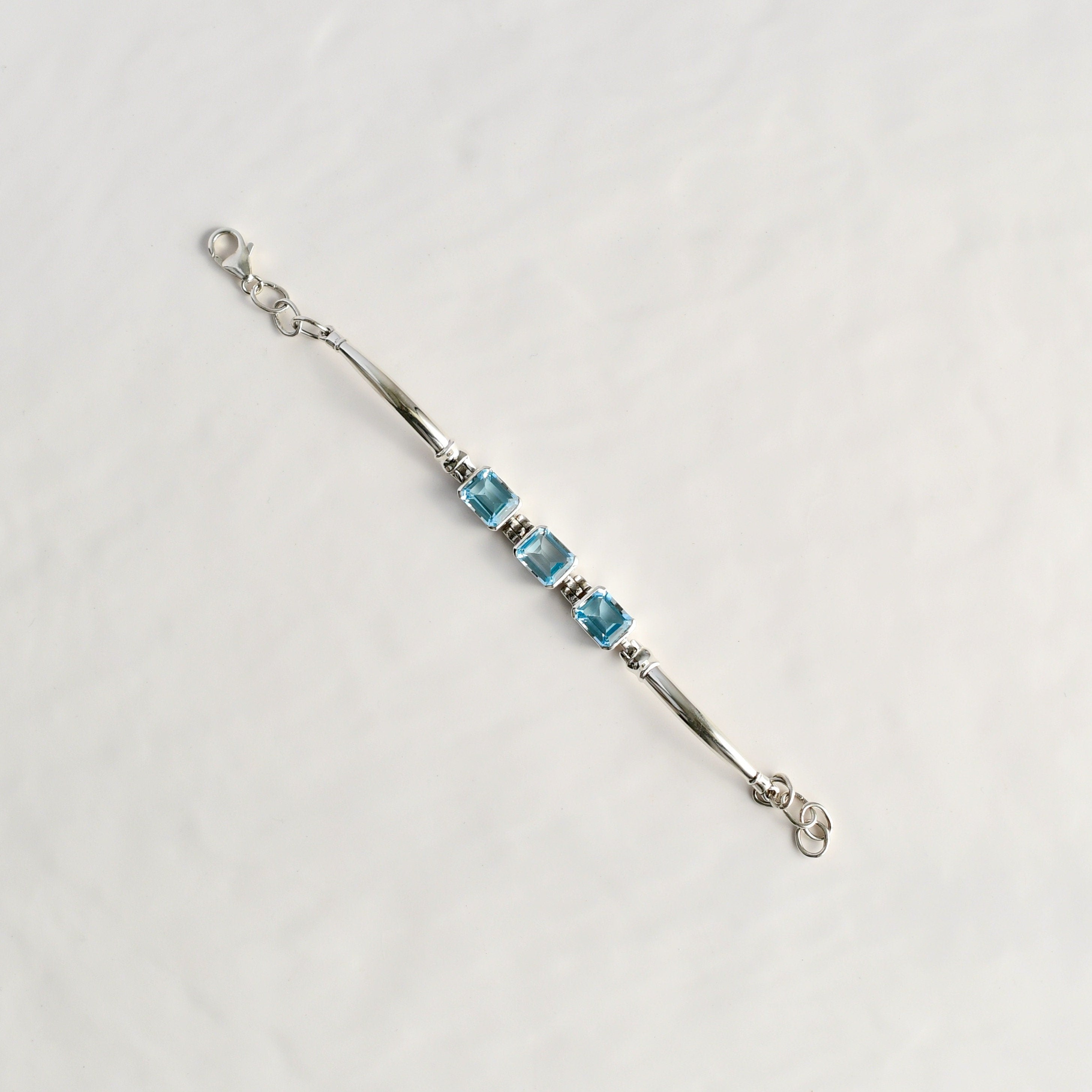 Blue Topaz Tennis Cuff Bracelet