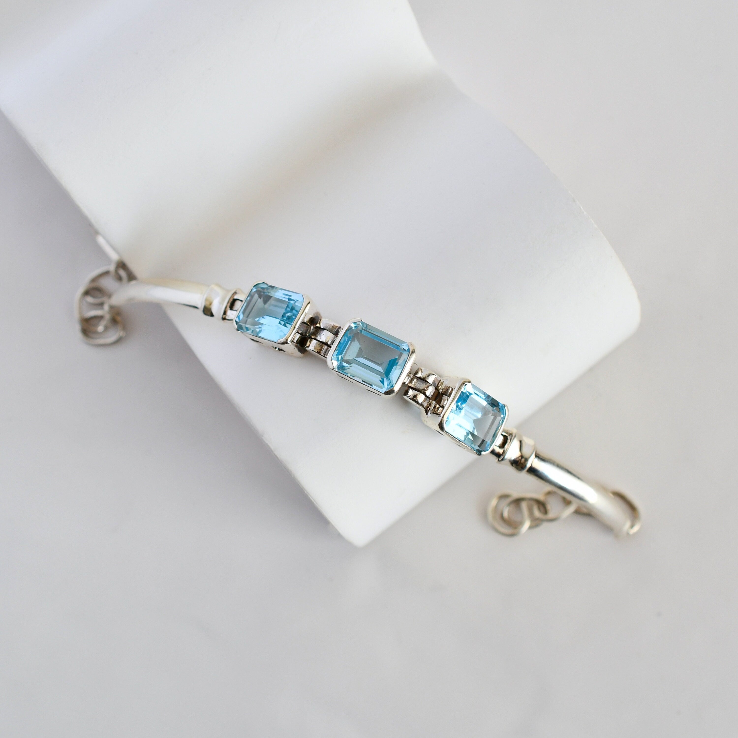 Blue Topaz Tennis Cuff Bracelet