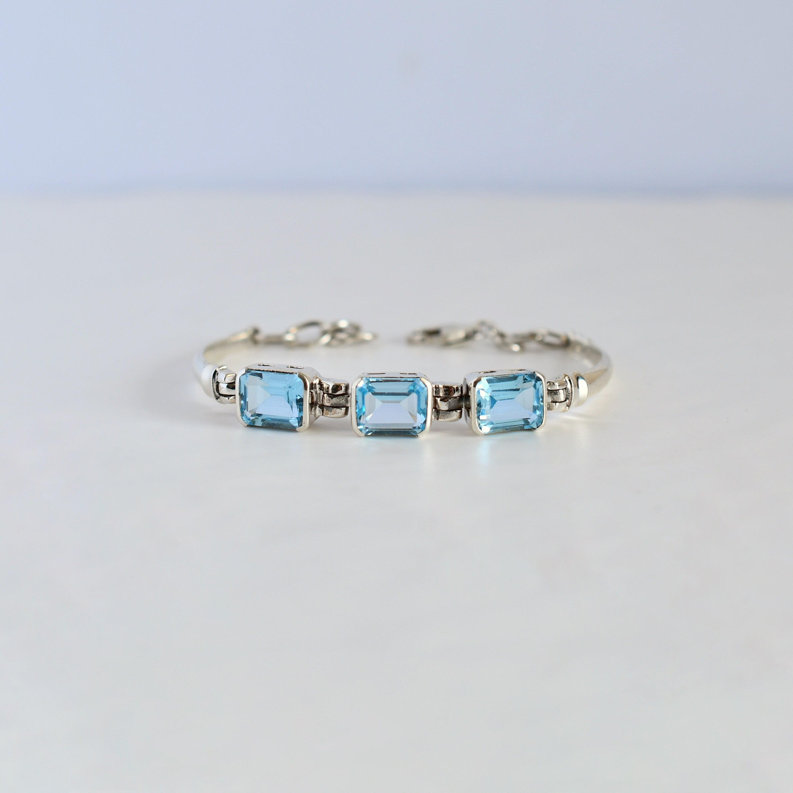 Blue Topaz Tennis Cuff Bracelet