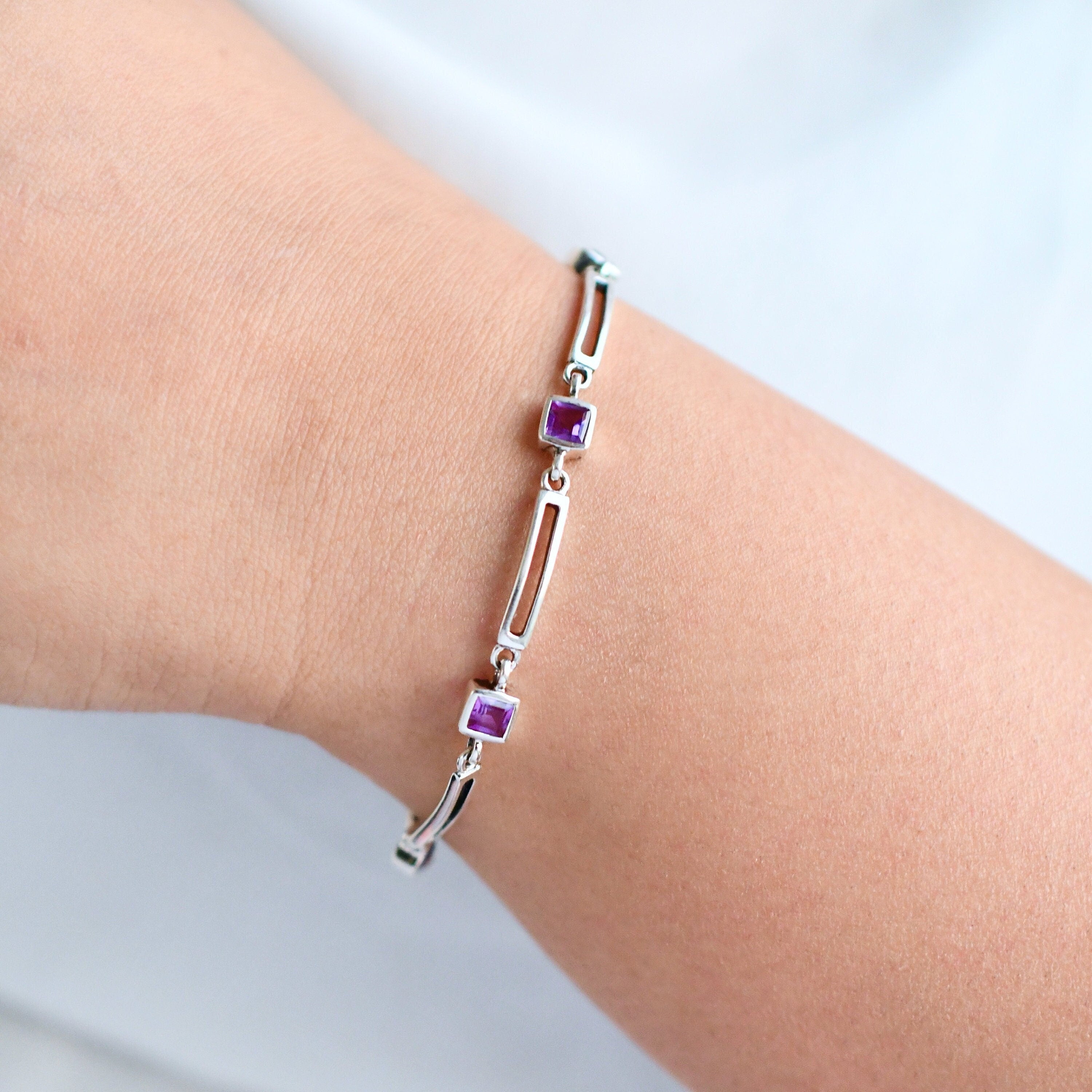 Square Amethyst Bracelet in 925 sterling silver