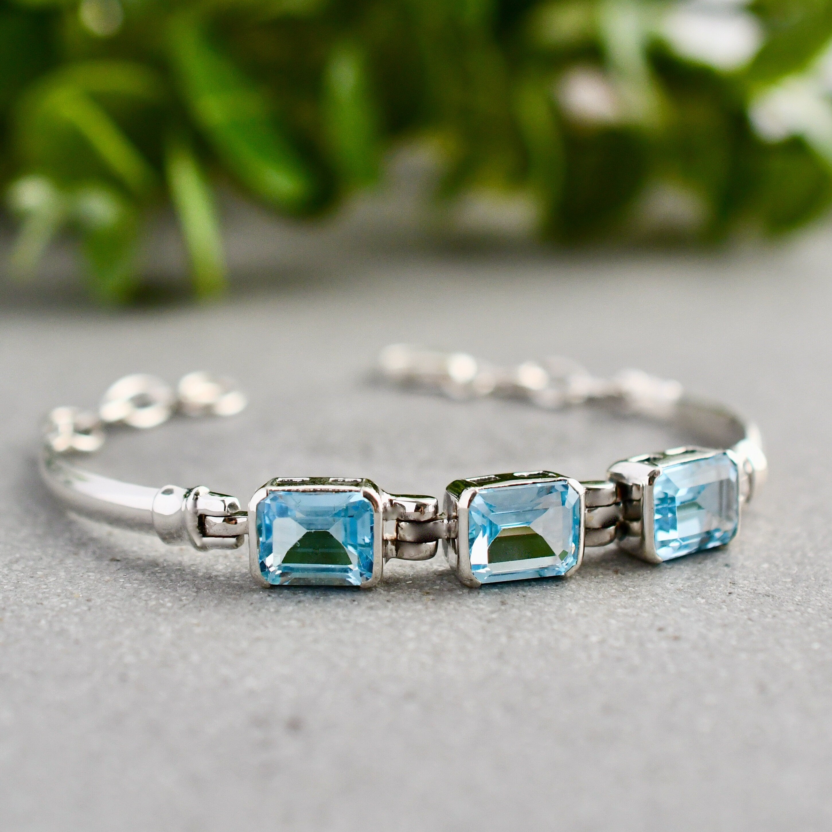 Blue Topaz Tennis Cuff Bracelet