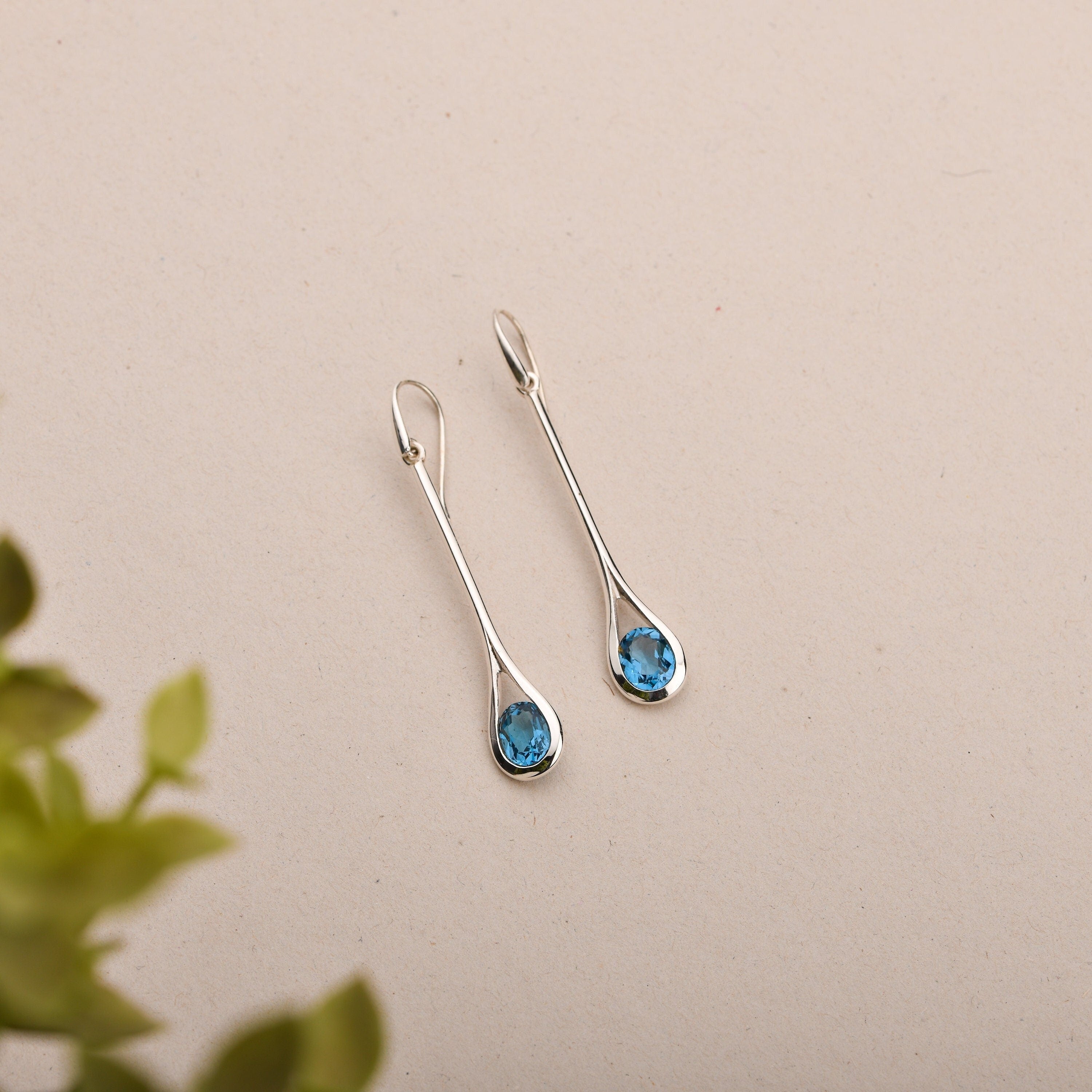 Swiss Blue Topaz Drop Earrings
