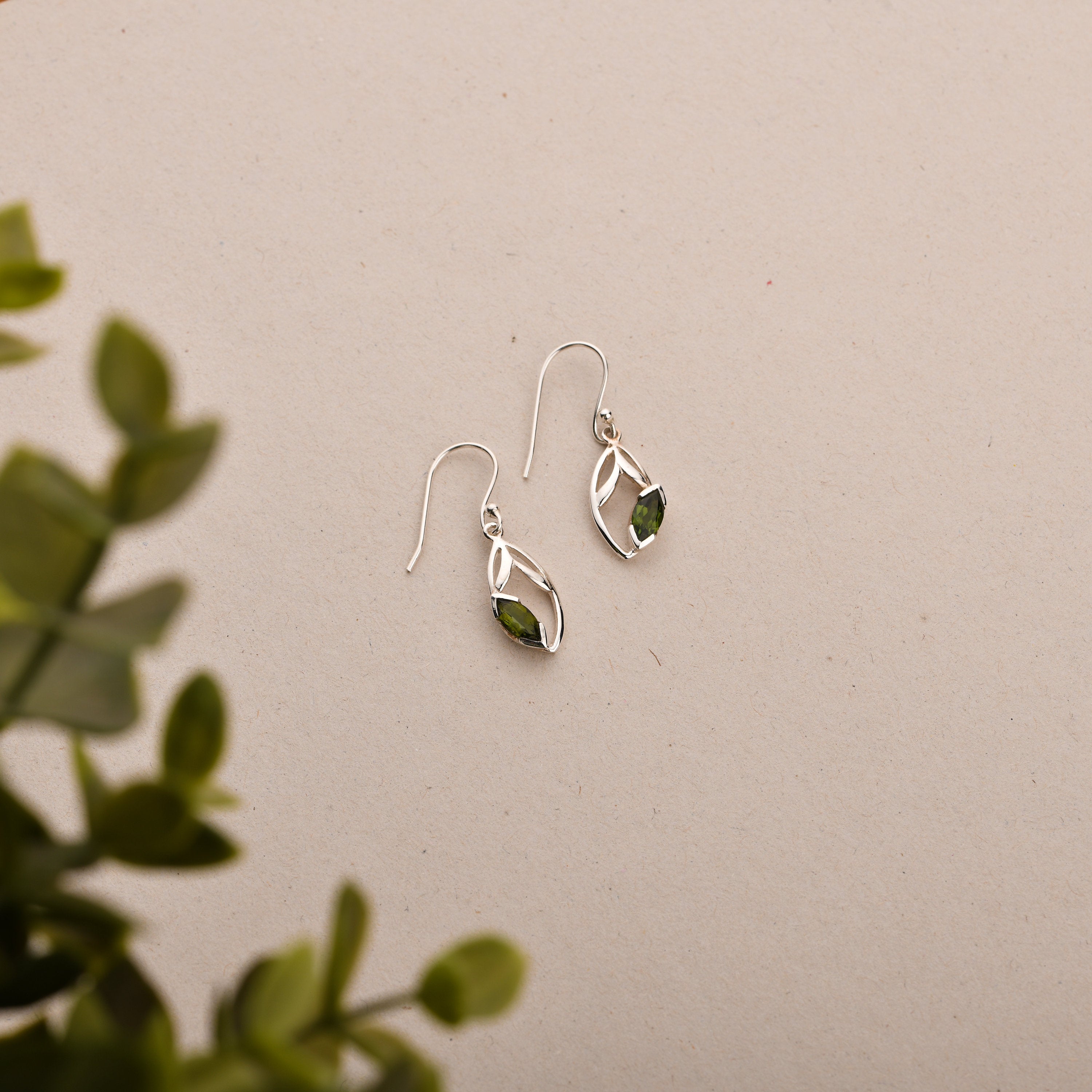 Green Tourmaline Leaf Earrings