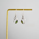 Green Tourmaline Leaf Earrings in 925 sterling silver