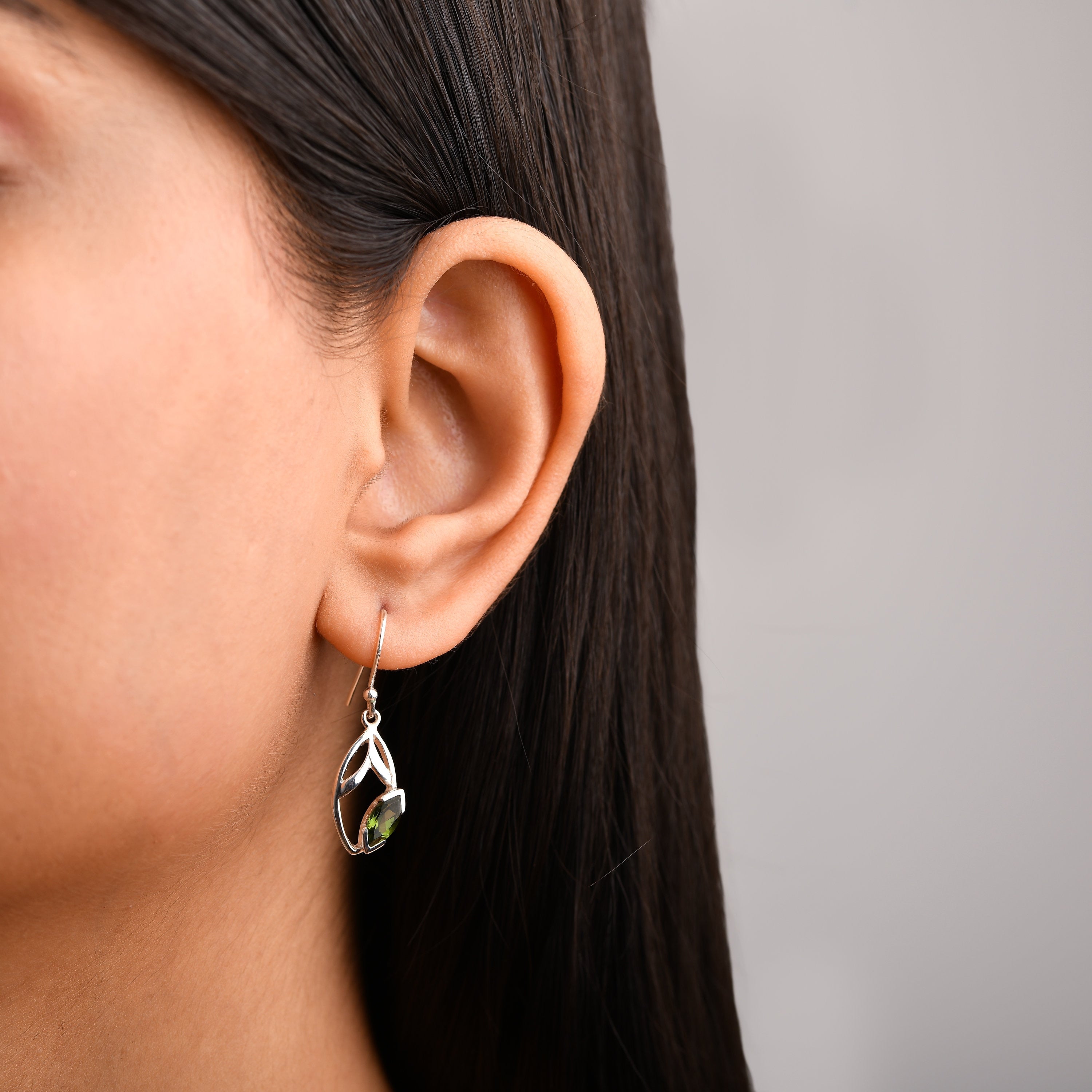 Green Tourmaline Leaf Earrings