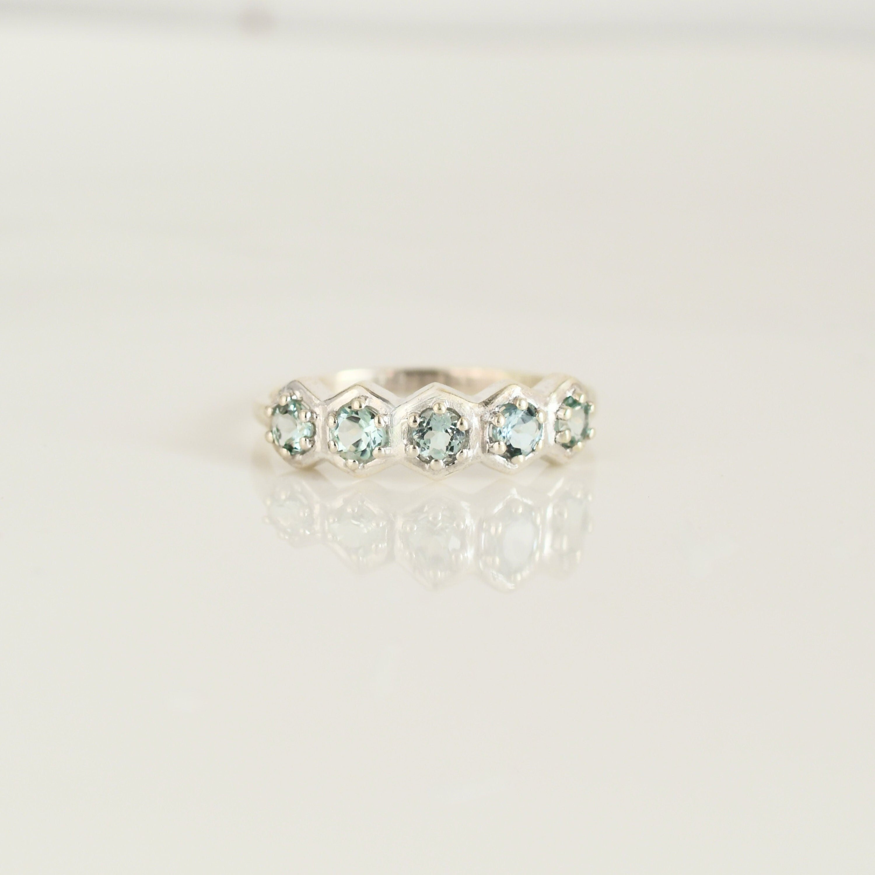 Blue Topaz Hexagon Band Ring in 925 sterling silver