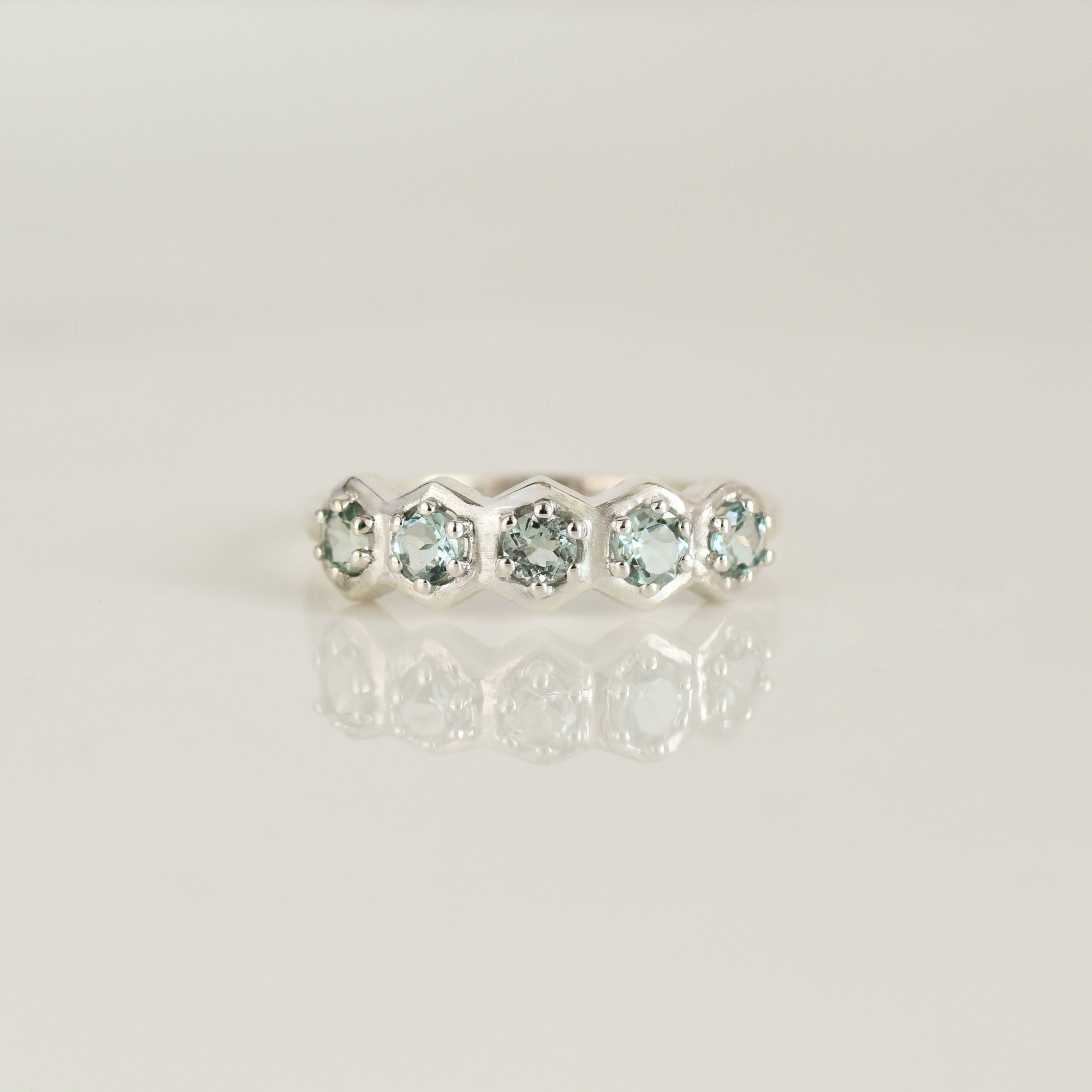 Blue Topaz Hexagon Band Ring