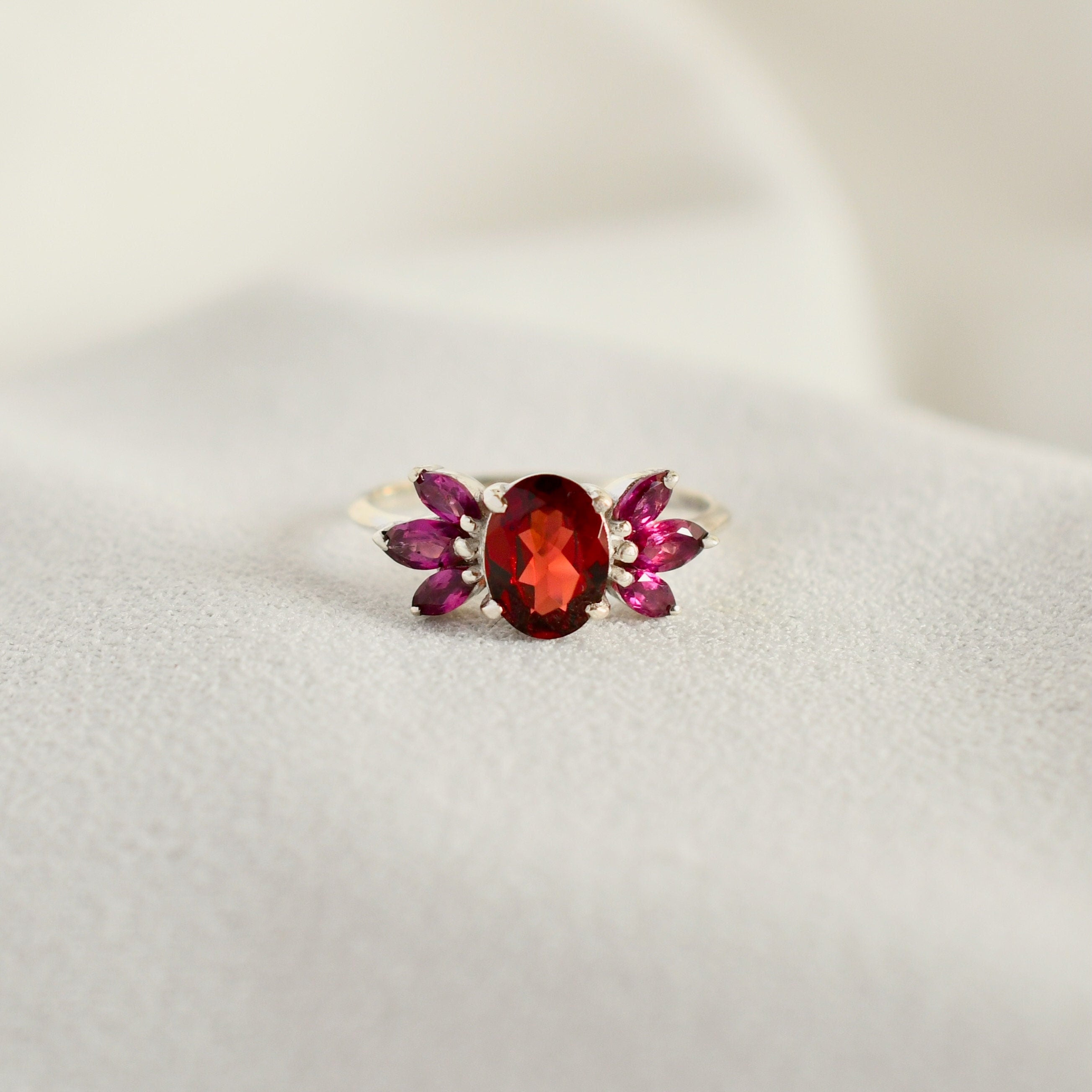 Rhodolite Garnet Cluster Ring in 925 sterling silver