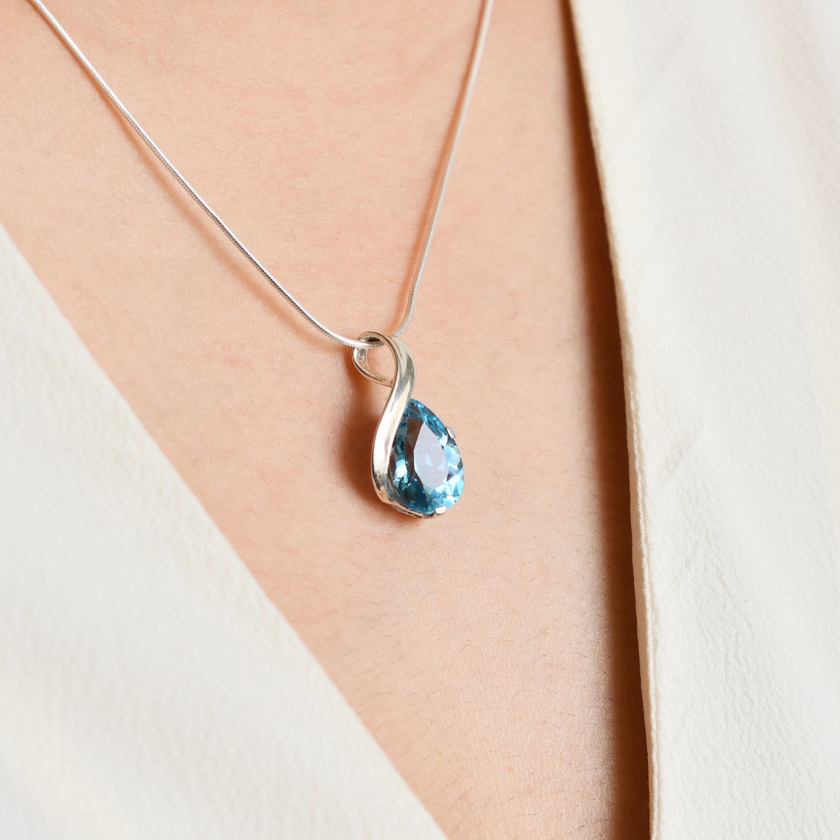 Pear Blue Topaz Pendant