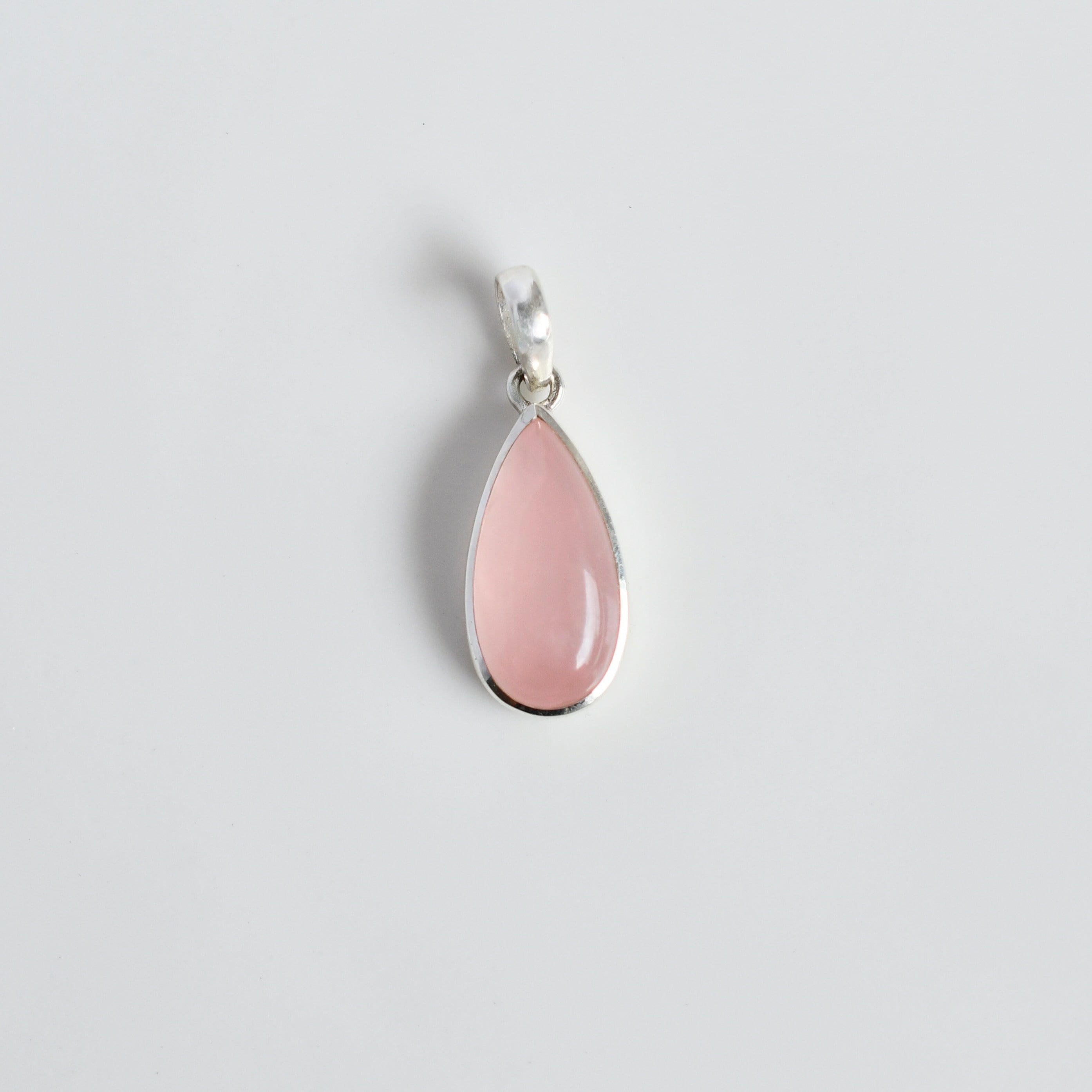 Rose Quartz Pear Drop Pendant in 925 sterling silver