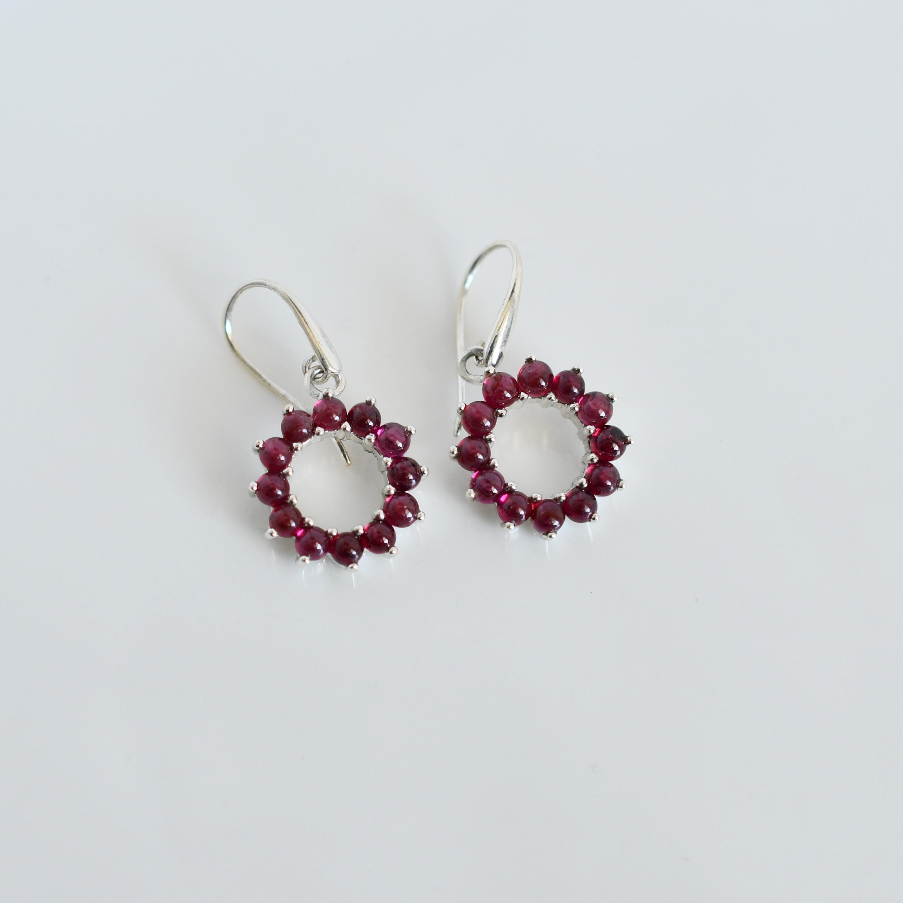 Garnet Halo Dangle Earrings