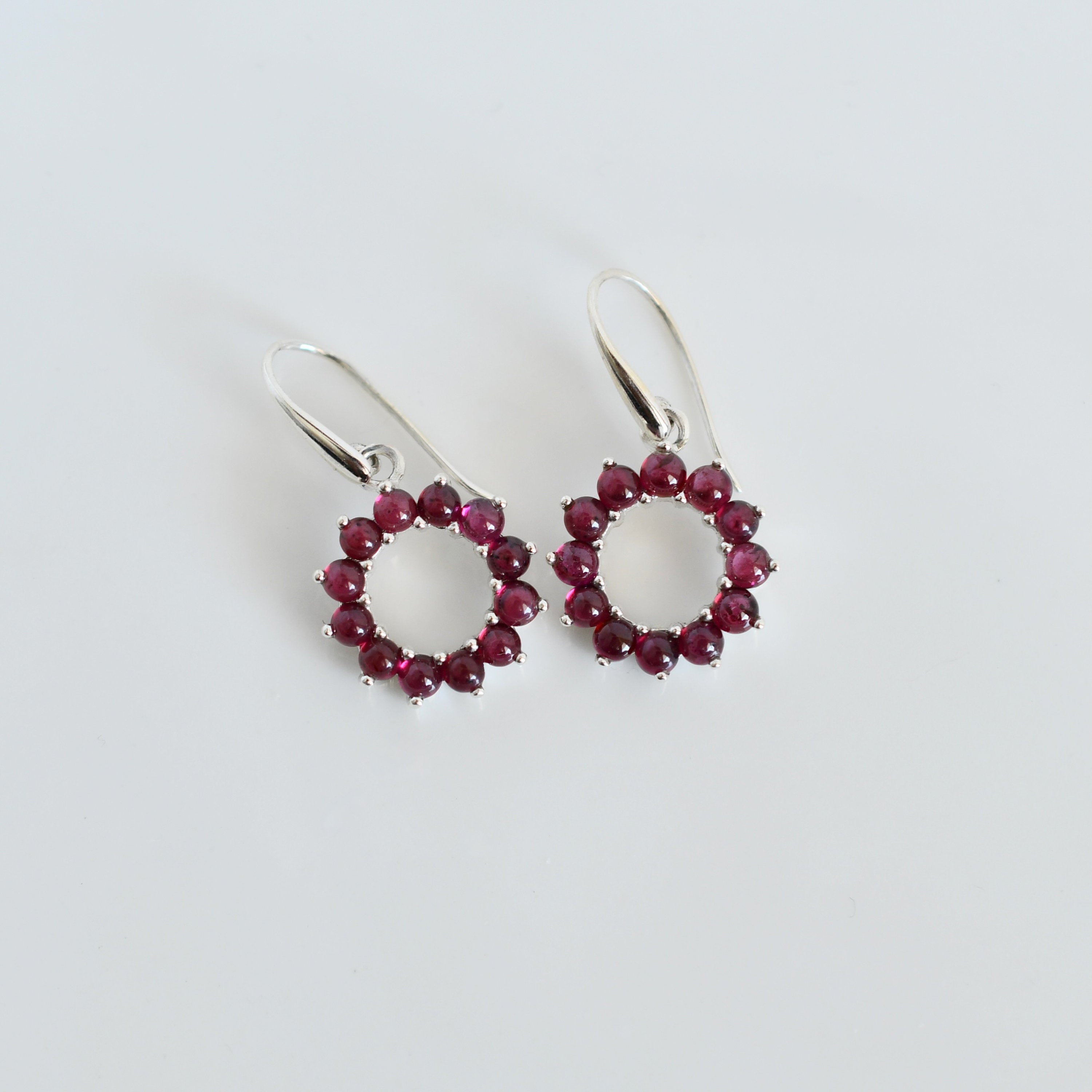 Garnet Halo Dangle Earrings