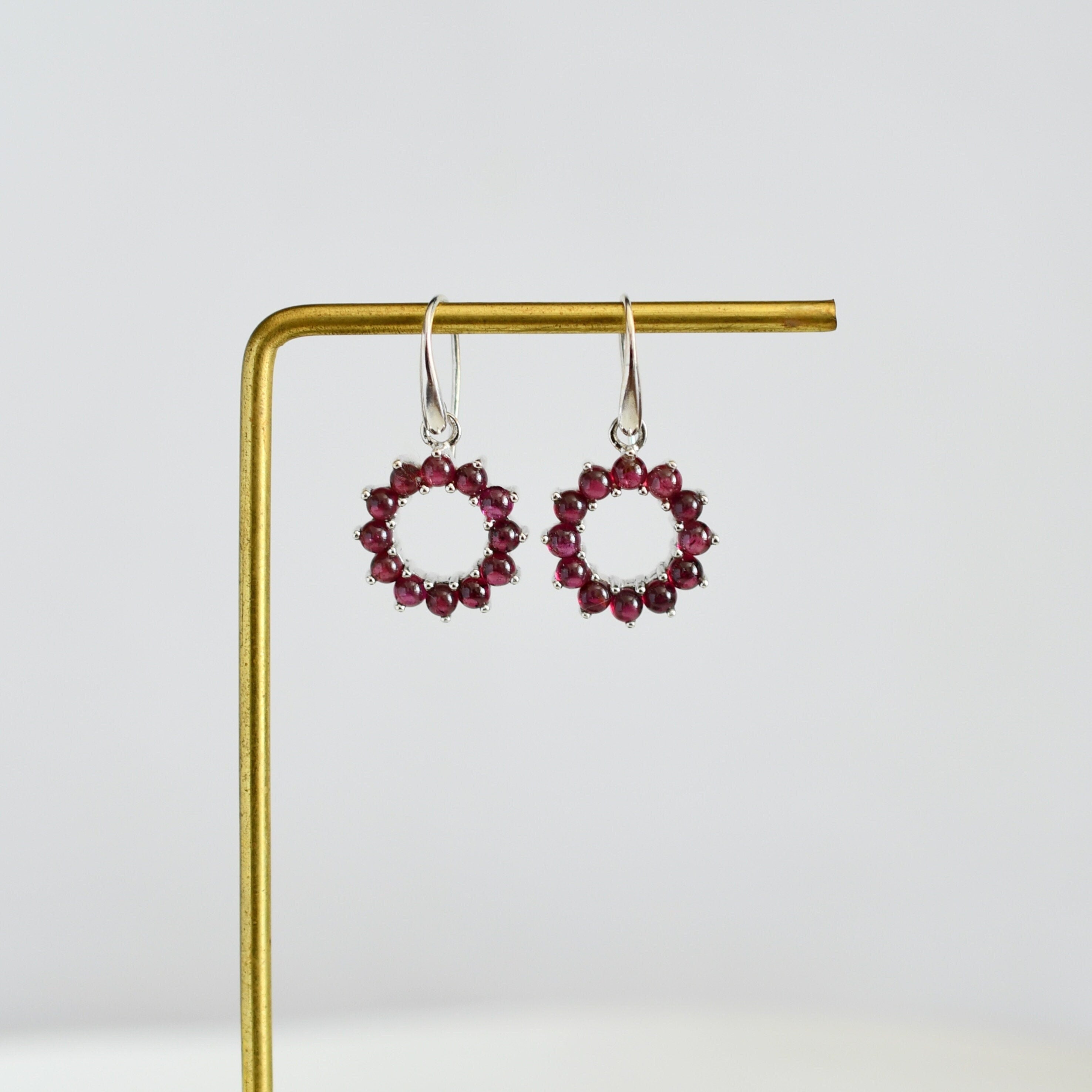 Garnet Halo Dangle Earrings in 925 sterling silver