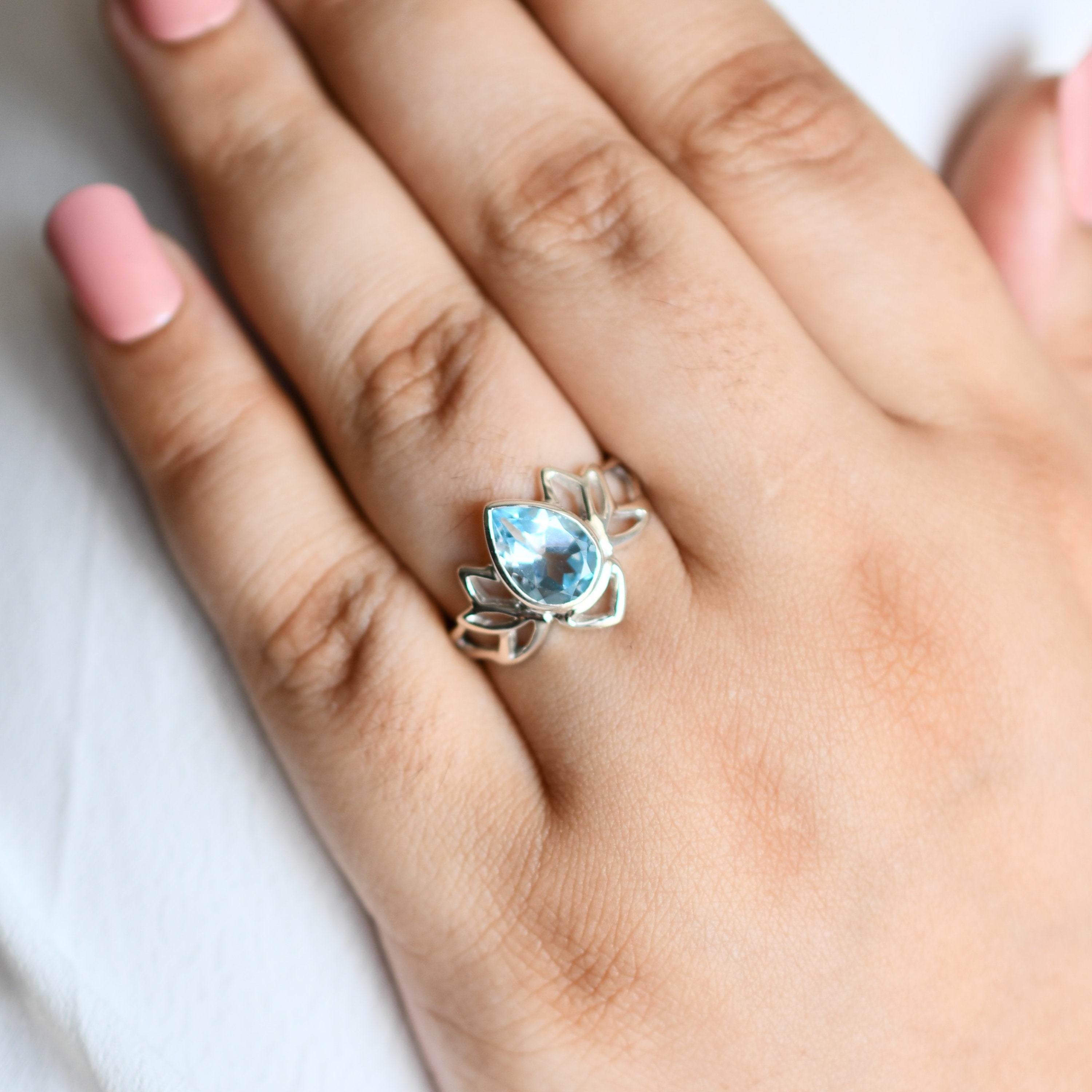 Lotus Blue Topaz Ring