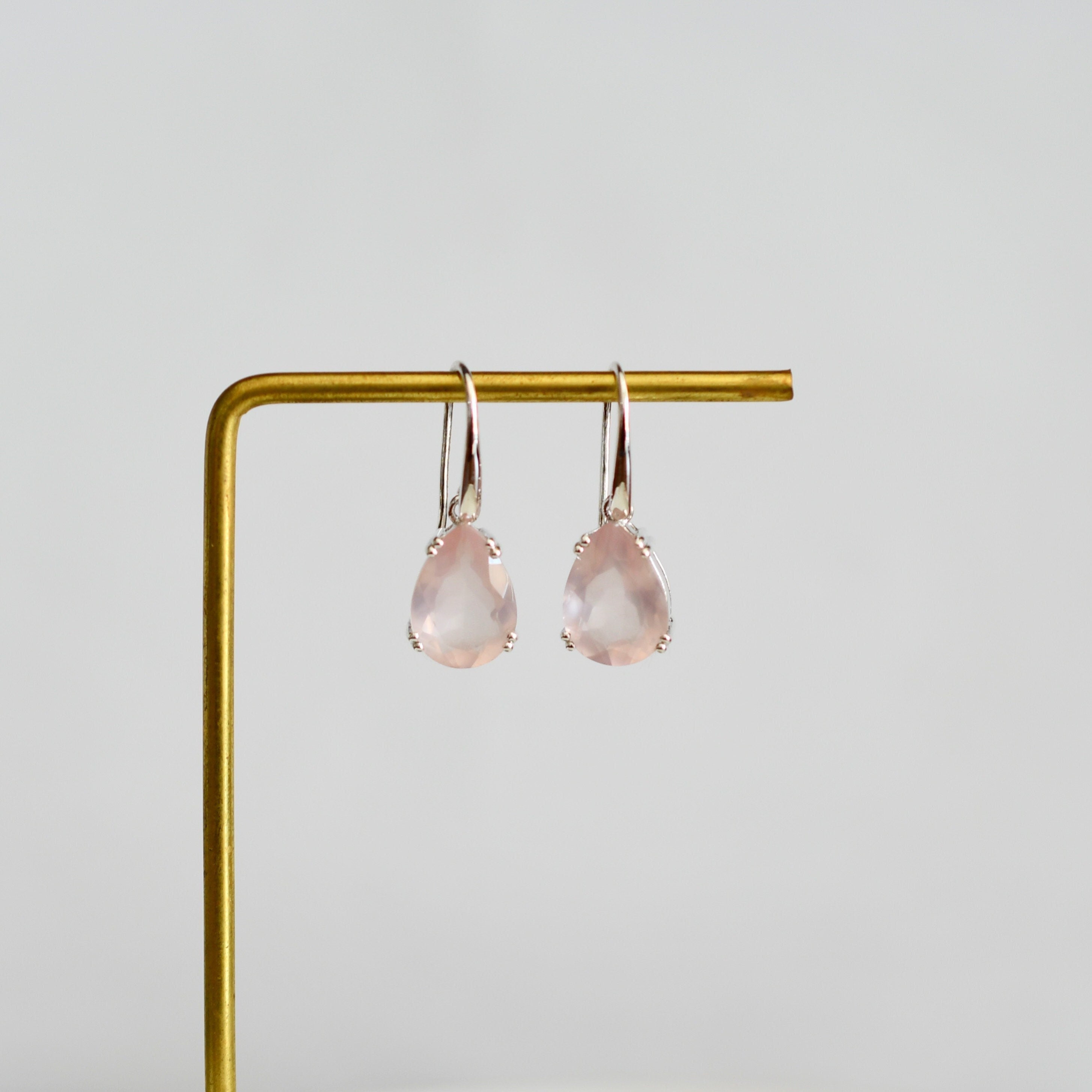 Rose Quartz Drop Earrings in 925 sterling silver