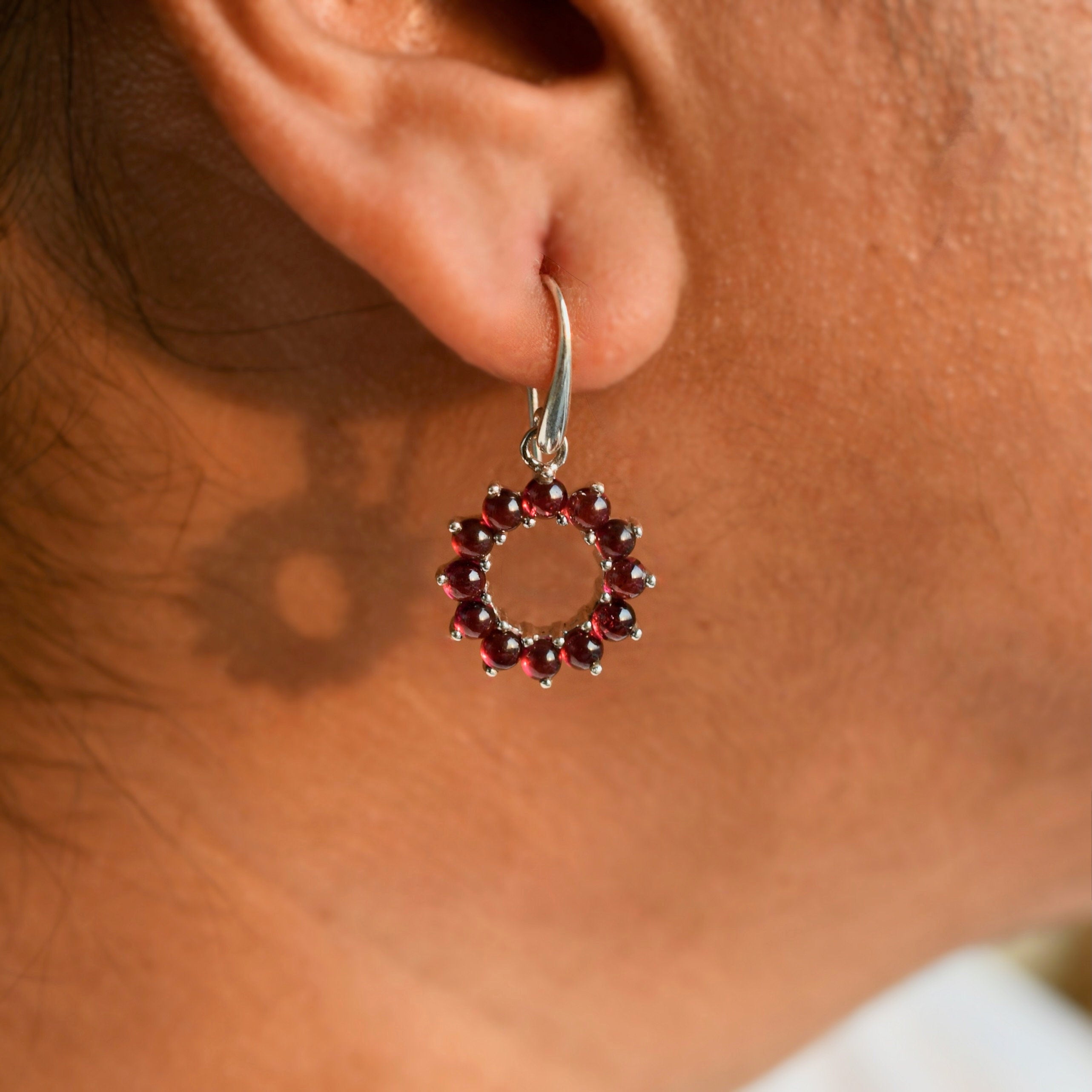 Garnet Halo Dangle Earrings