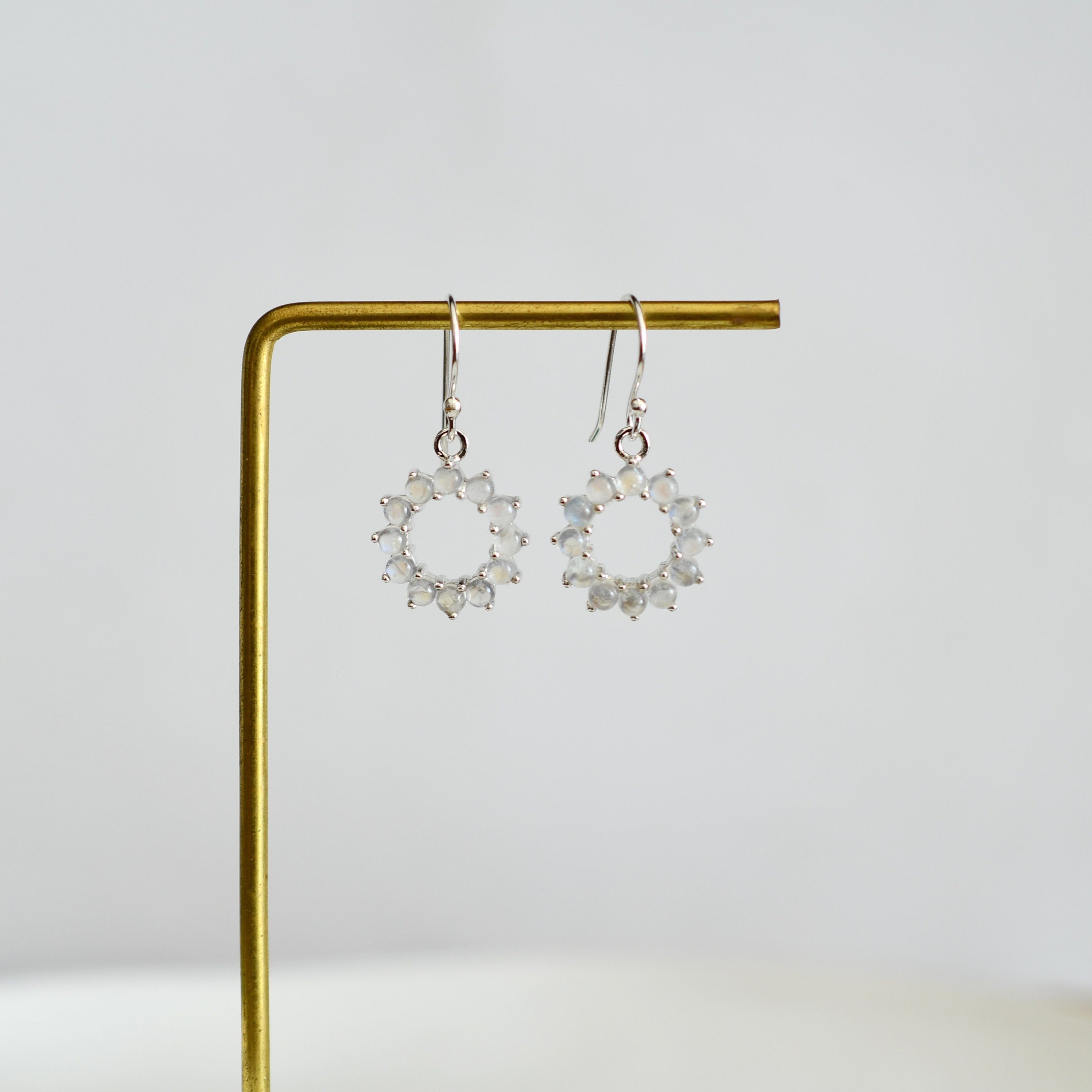 Rainbow Moonstone Halo Earrings