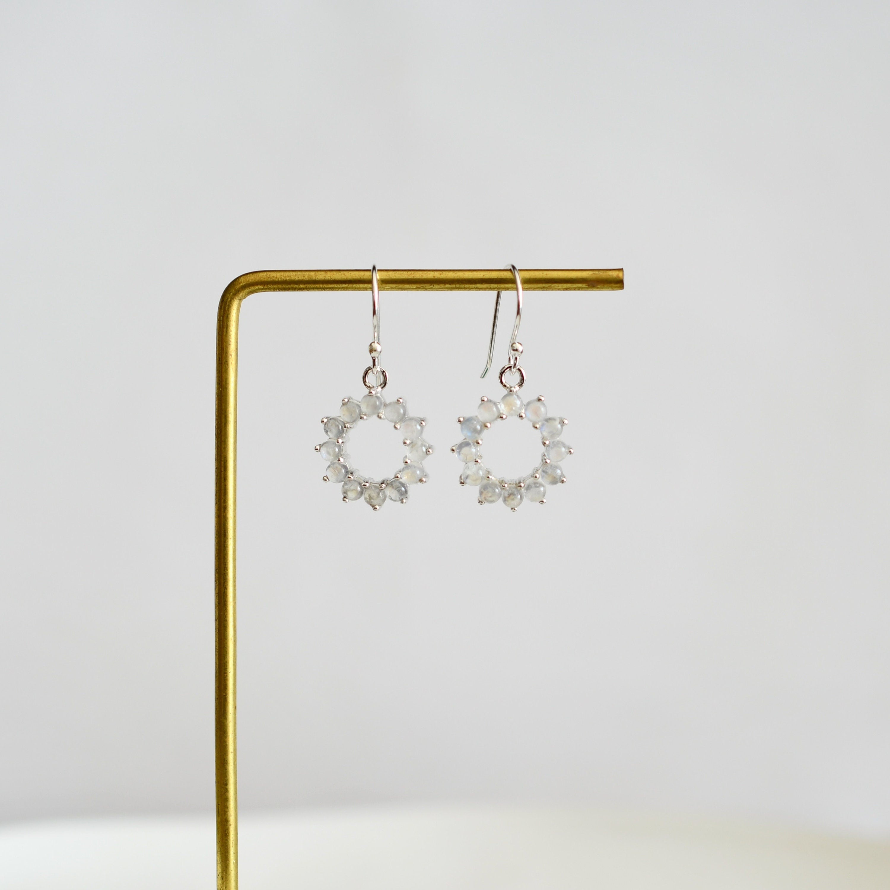 Rainbow Moonstone Halo Earrings