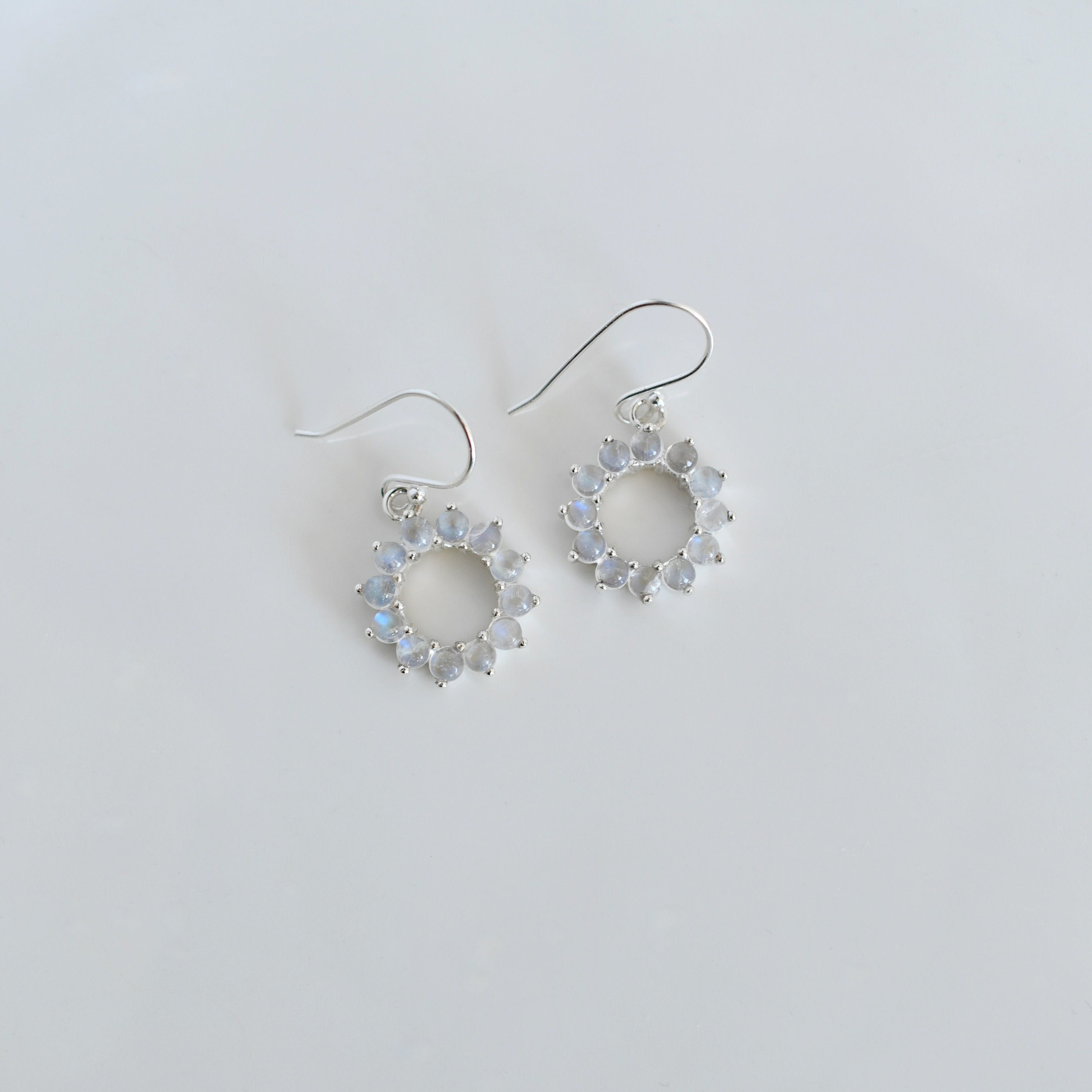 Rainbow Moonstone Halo Earrings in 925 sterling silver