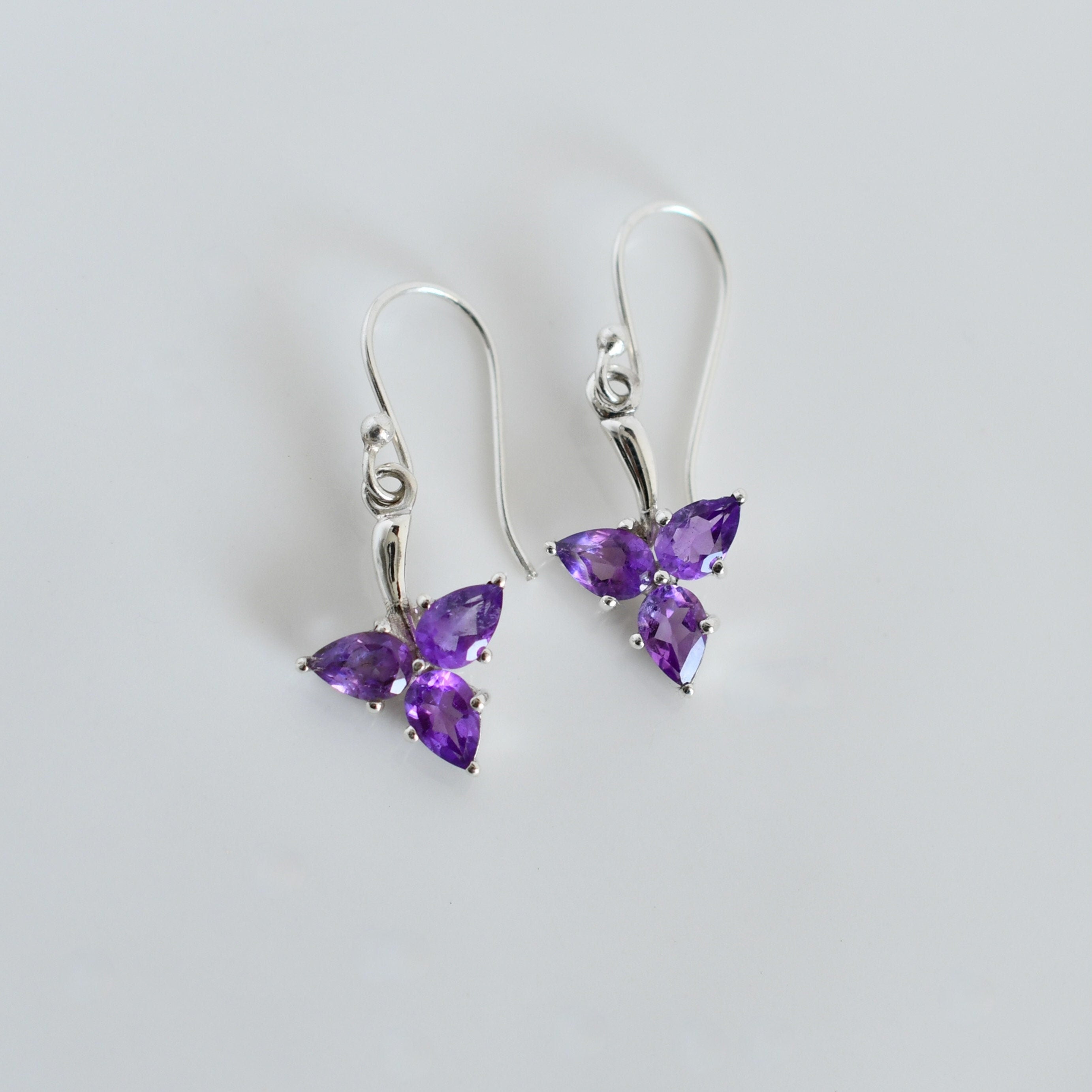 Pear Drop Amethyst Earrings in 925 sterling silver