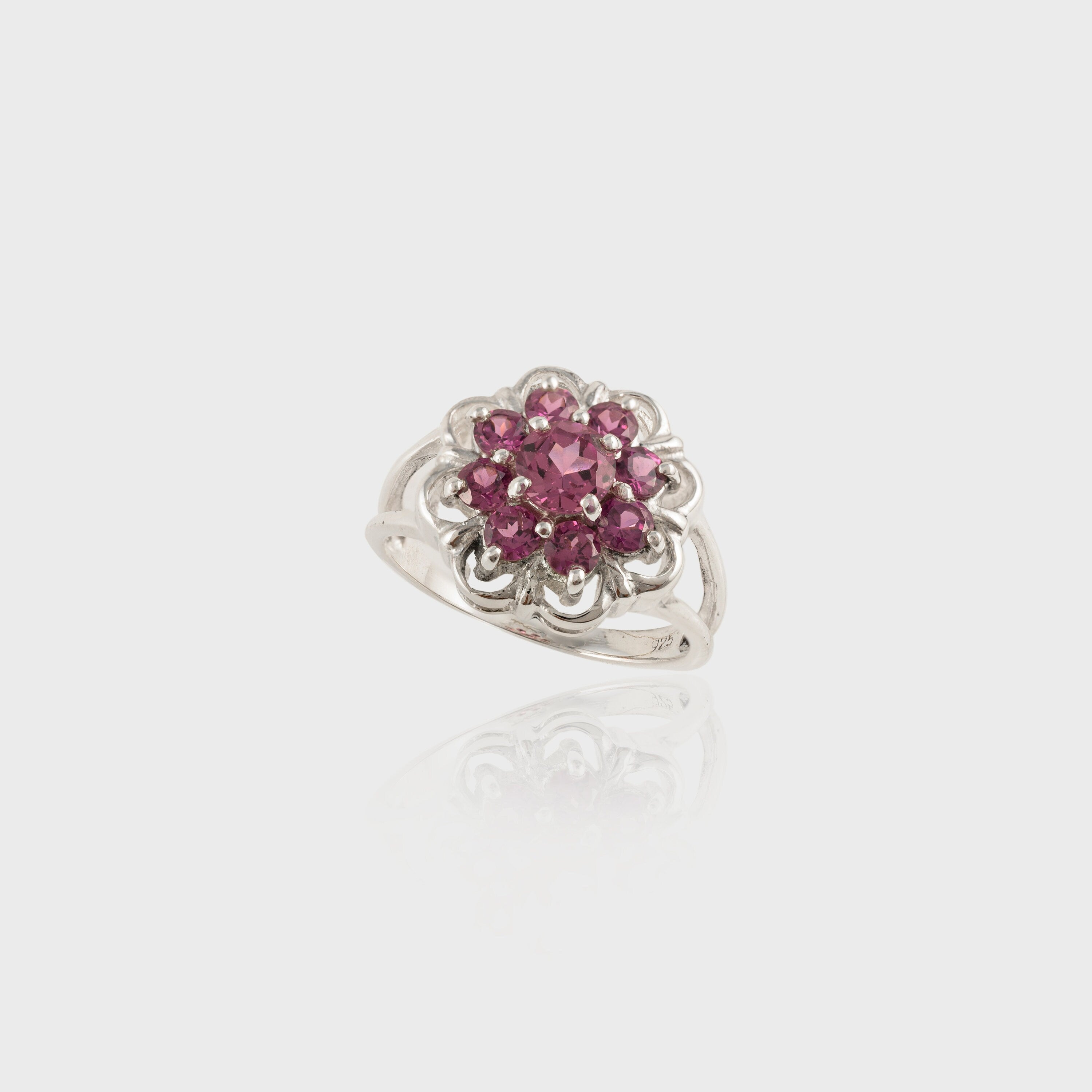 Rhodolite Garnet Flower Ring