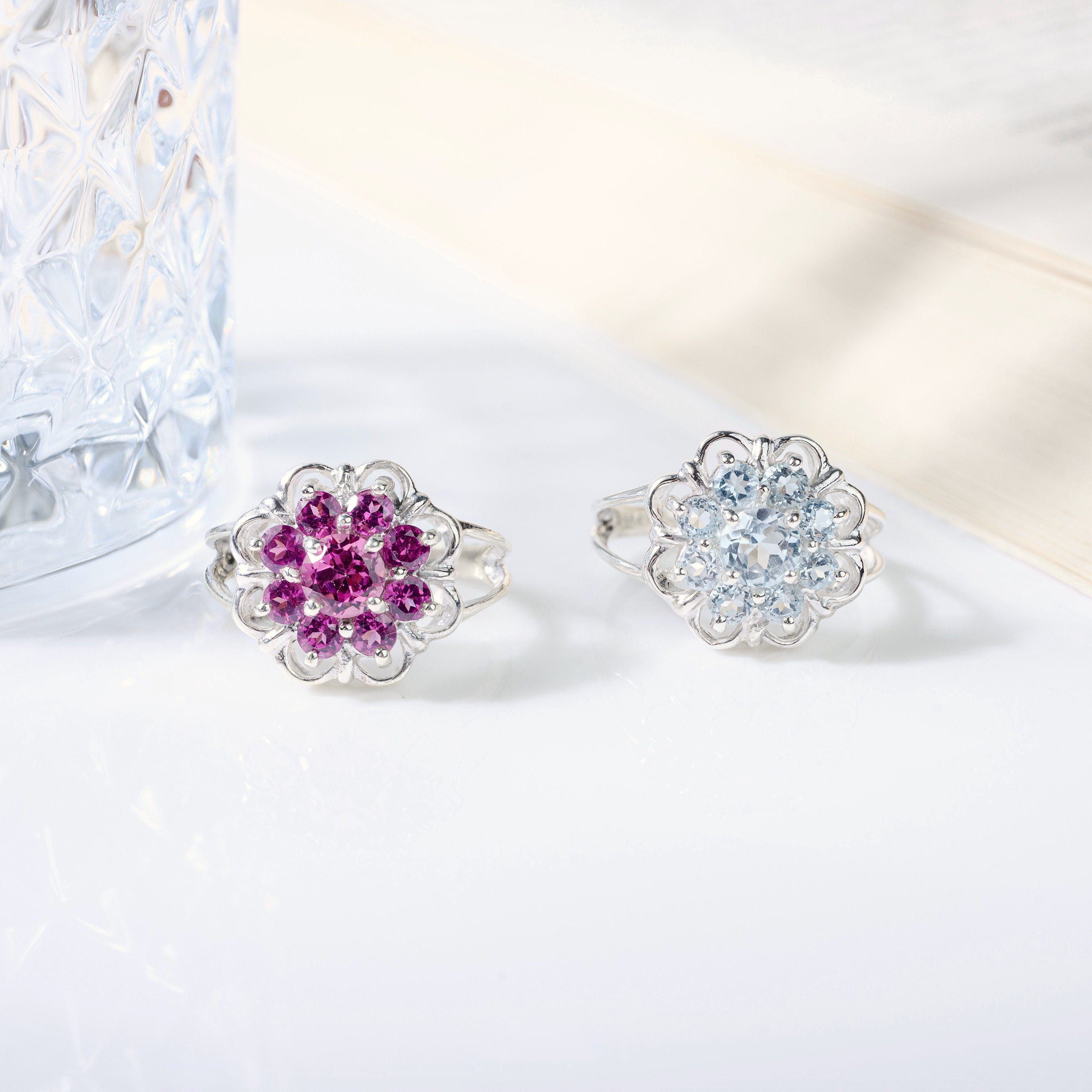 Rhodolite Garnet Flower Ring