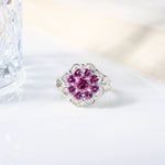 Rhodolite Garnet Flower Ring in 925 sterling silver