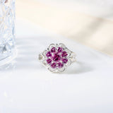 Rhodolite Garnet Flower Ring in 925 sterling silver