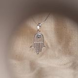 Hamsa Blue Topaz Necklace in 925 sterling silver