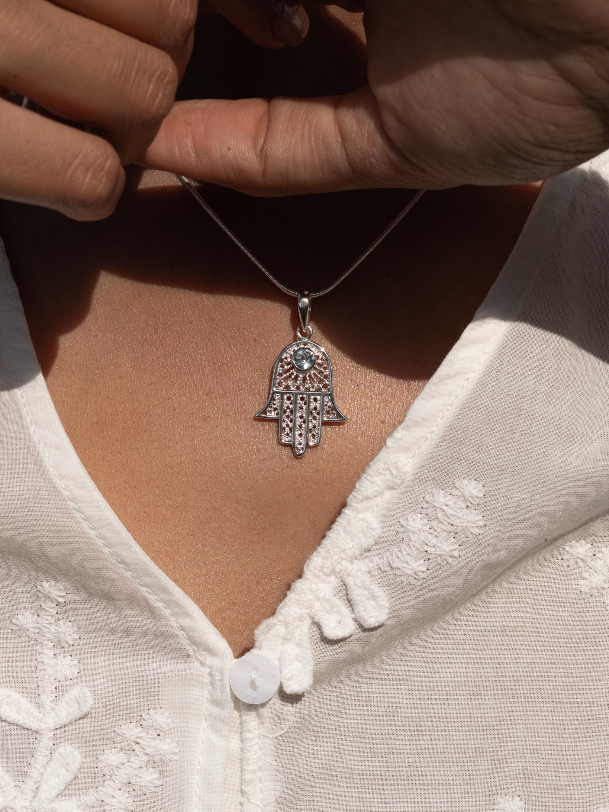 Hamsa Blue Topaz Necklace