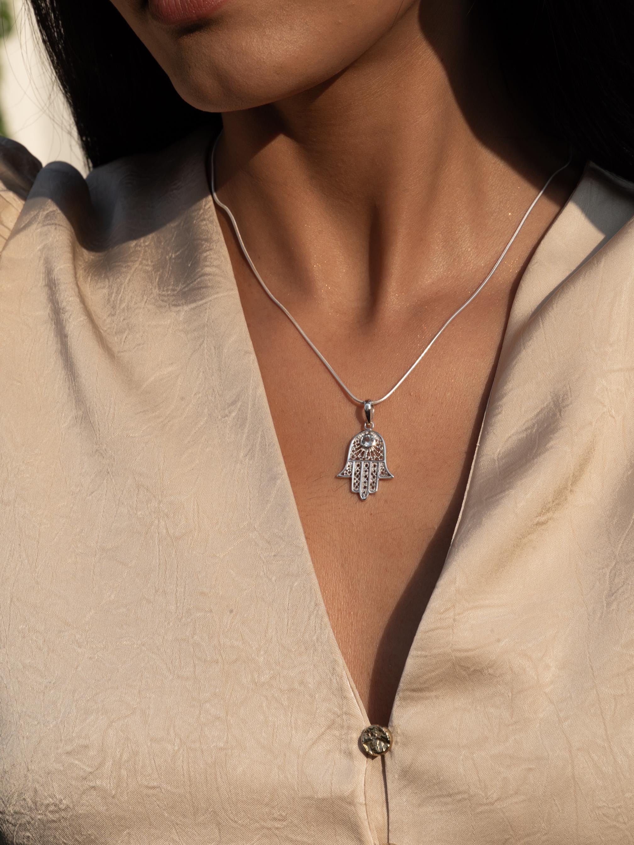 Hamsa Blue Topaz Necklace