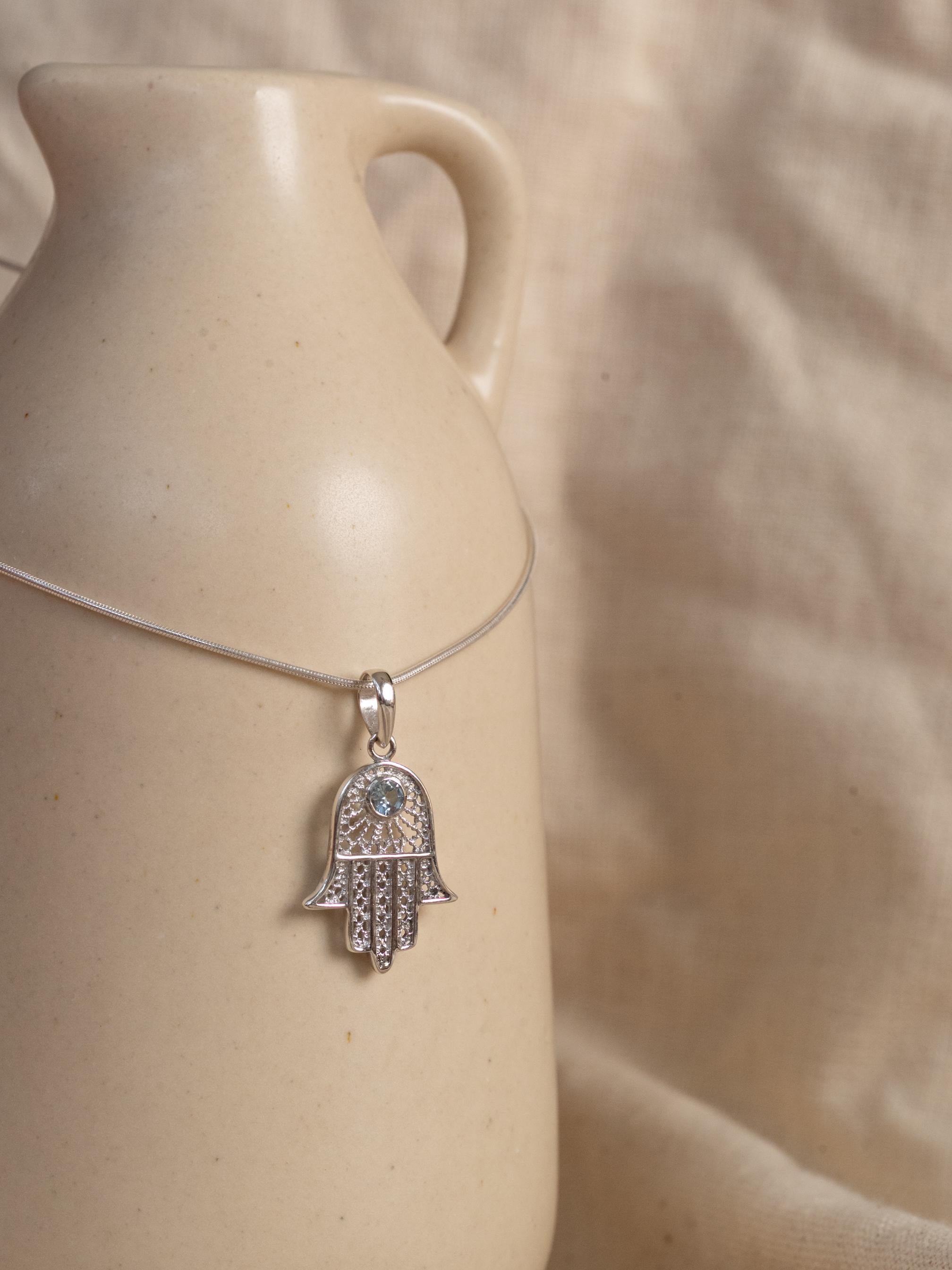Hamsa Blue Topaz Necklace
