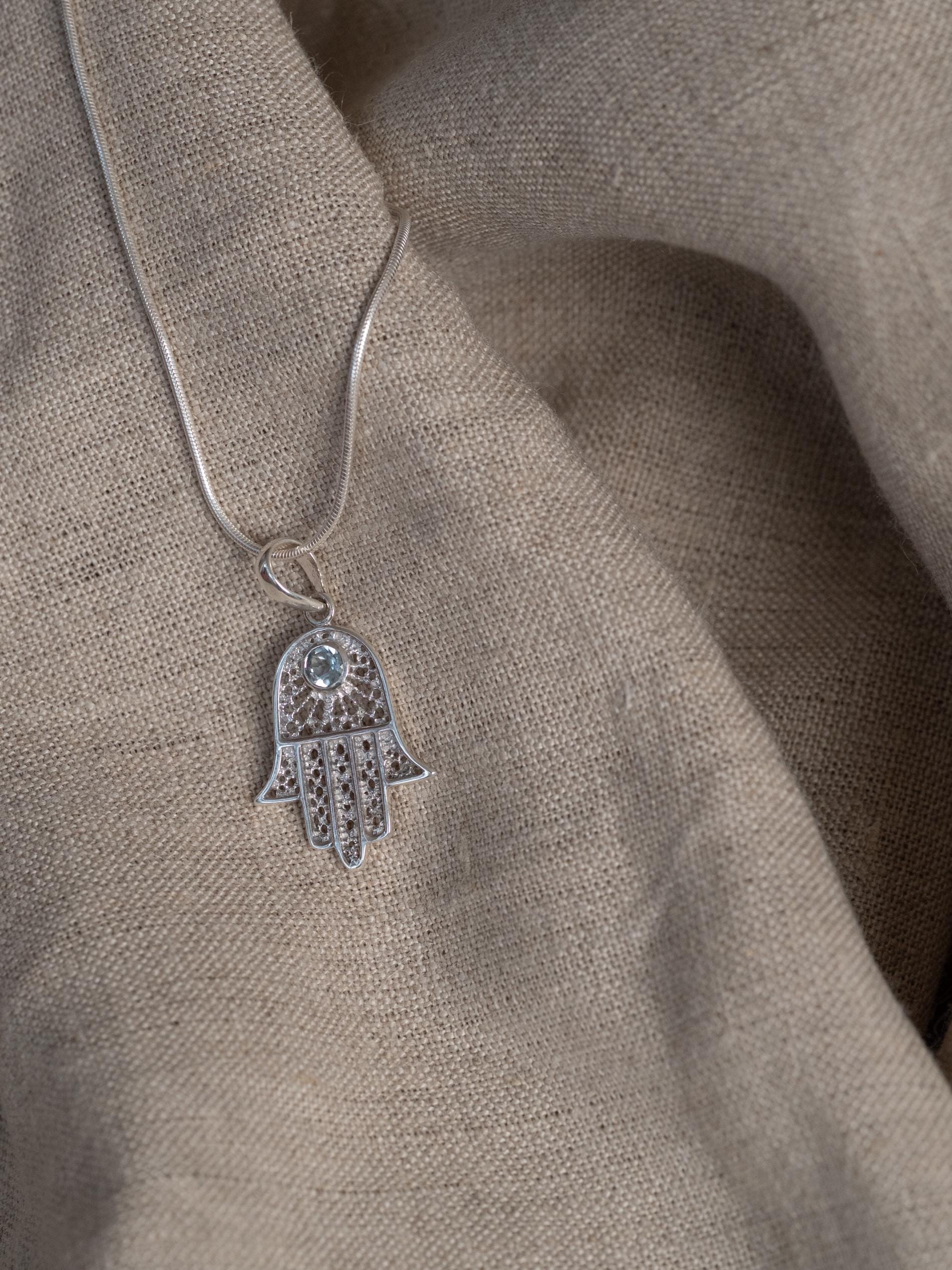 Hamsa Blue Topaz Necklace
