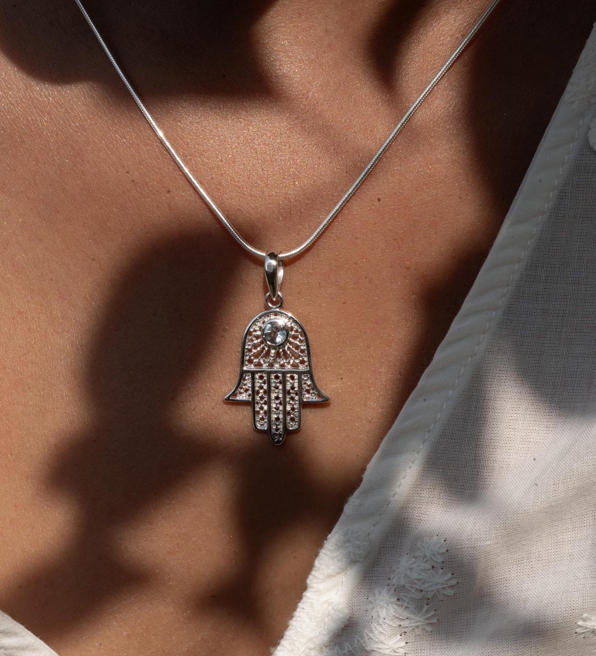 Hamsa Blue Topaz Necklace