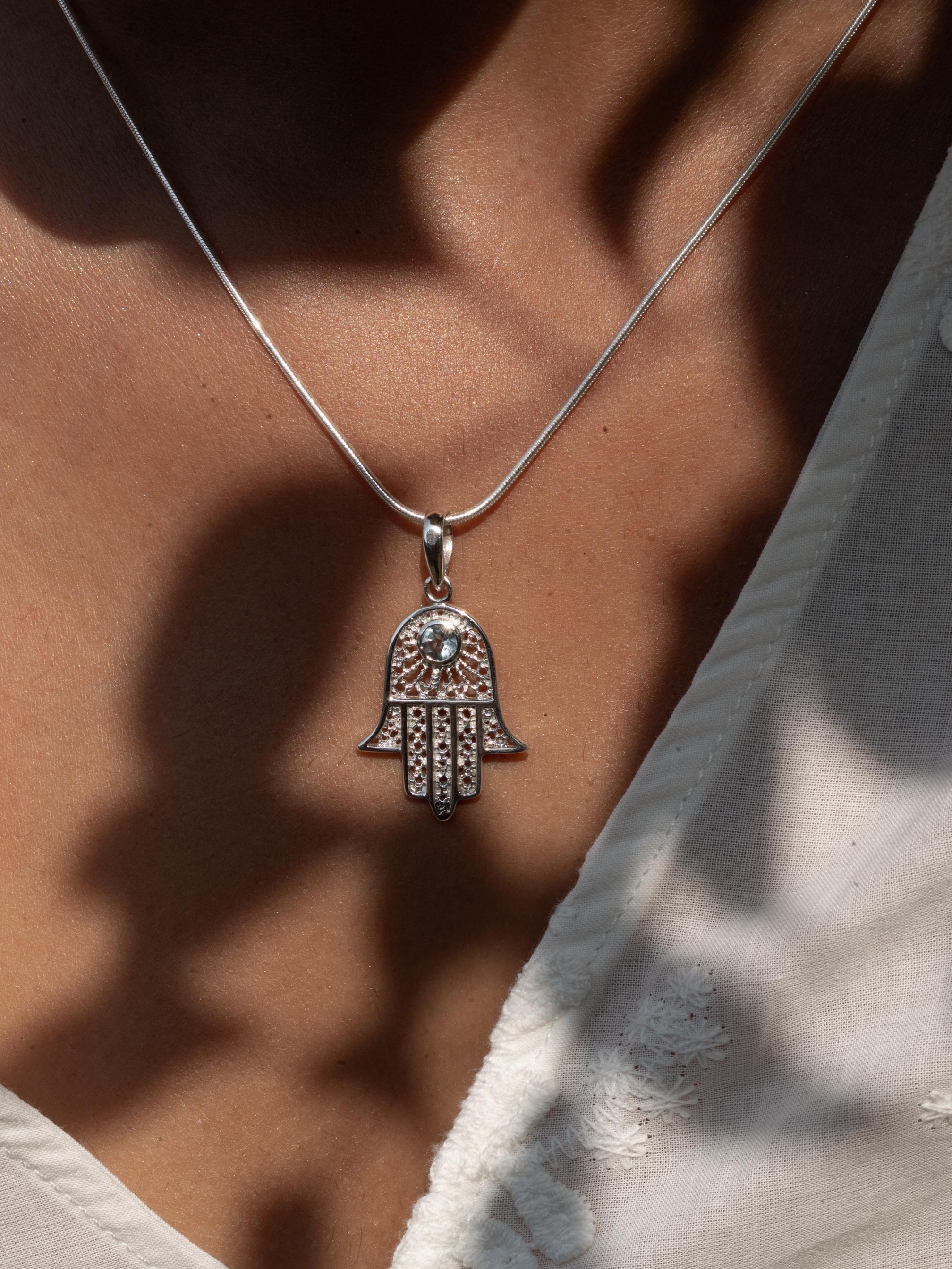 Hamsa Blue Topaz Necklace