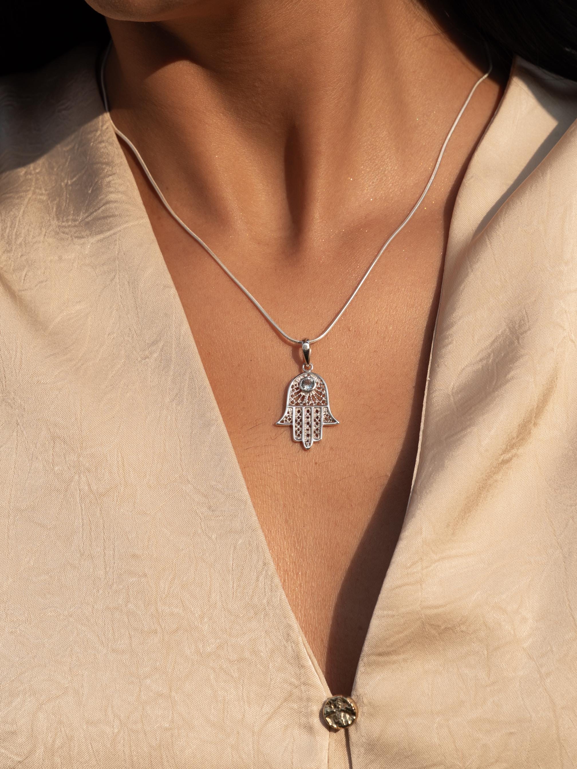 Hamsa Blue Topaz Necklace