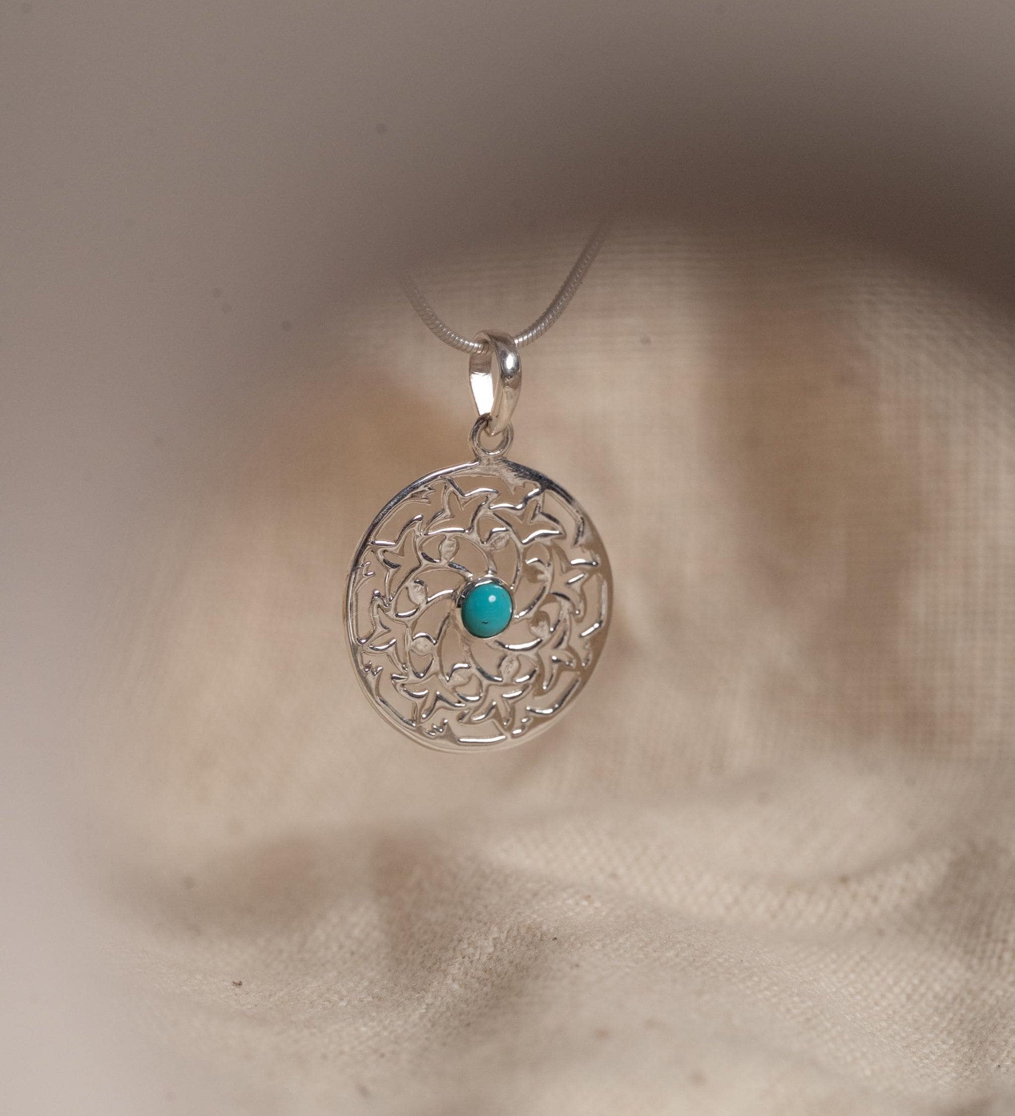 Floral Turquoise Necklace in 925 sterling silver