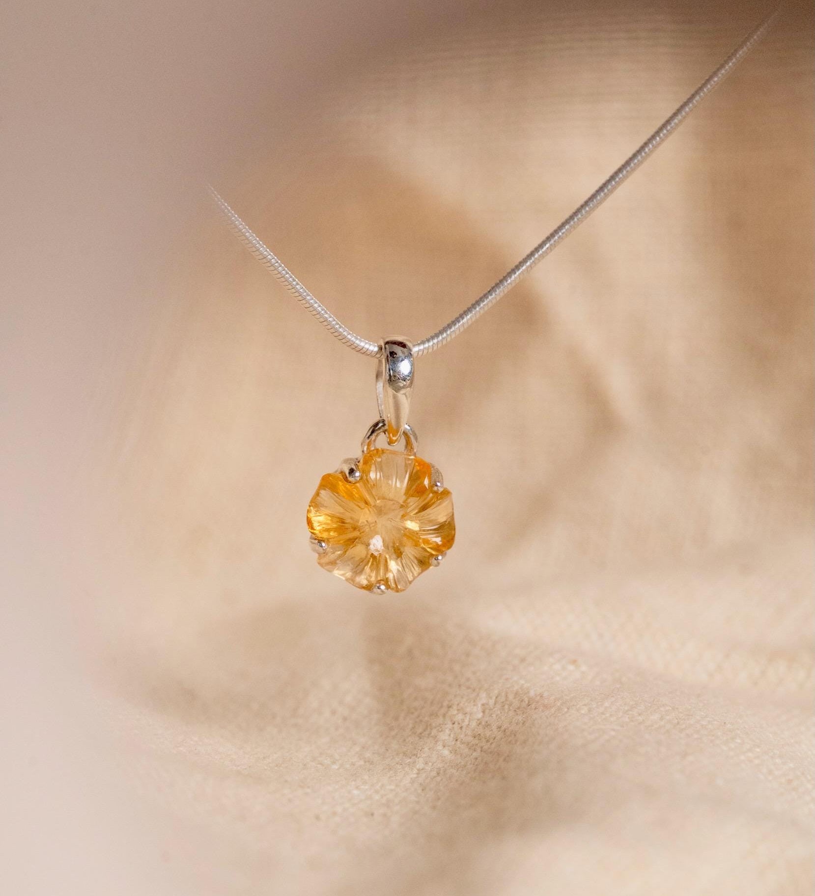 Citrine Flower Necklace in 925 sterling silver