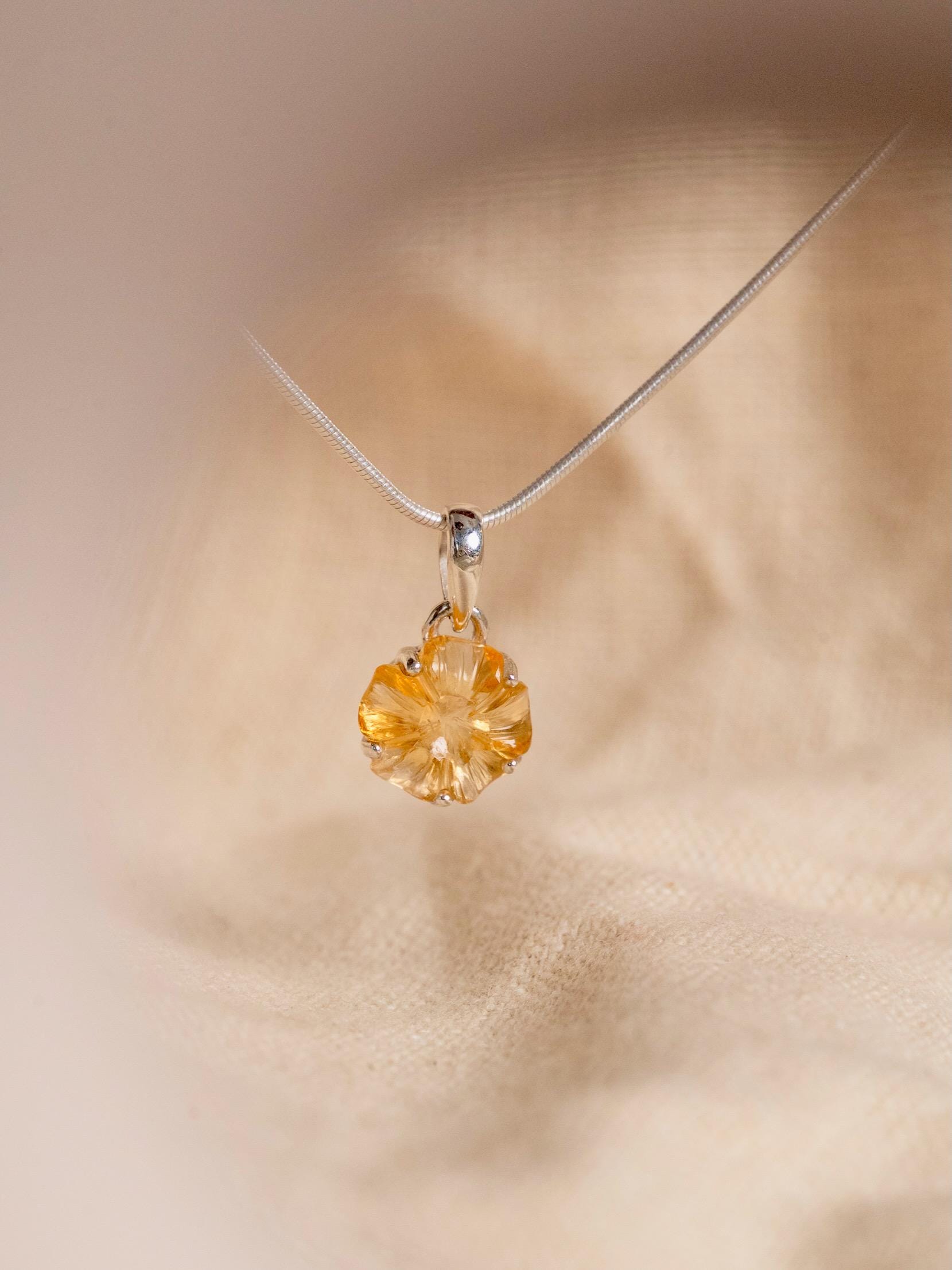 Citrine Flower Necklace in 925 sterling silver